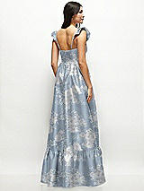 Rear View Thumbnail - Porcelain Blue Seraphina Floral Floral Satin Corset Maxi Dress with Ruffle Straps & Skirt