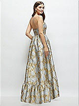 Rear View Thumbnail - Winter Mist Strapless Cat-Eye Boned Bodice Brocade High-Low Dress