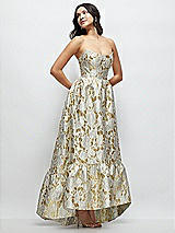 Side View Thumbnail - Winter Rose Strapless Cat-Eye Boned Bodice Brocade High-Low Dress