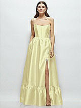 Front View Thumbnail - Butter Yellow Strapless Cat-Eye Boned Bodice Maxi Dress with Ruffle Hem