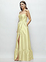 Side View Thumbnail - Butter Yellow Strapless Cat-Eye Boned Bodice Maxi Dress with Ruffle Hem