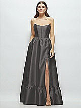 Front View Thumbnail - Caviar Gray Strapless Cat-Eye Boned Bodice Maxi Dress with Ruffle Hem