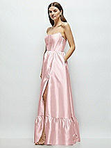 Side View Thumbnail - Ballet Pink Strapless Cat-Eye Boned Bodice Maxi Dress with Ruffle Hem