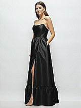 Side View Thumbnail - Black Strapless Cat-Eye Boned Bodice Maxi Dress with Ruffle Hem