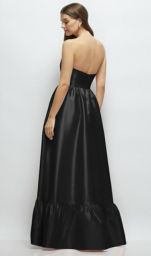 Back View - Black Strapless Cat-Eye Boned Bodice Maxi Dress with Ruffle Hem