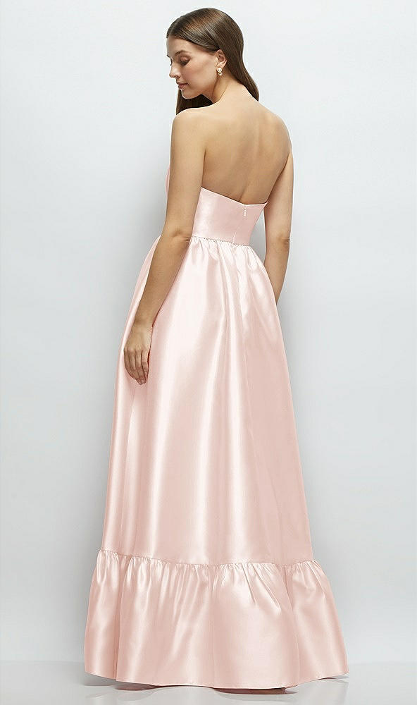 Back View - Blush Strapless Cat-Eye Boned Bodice Maxi Dress with Ruffle Hem