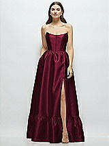 Front View Thumbnail - Cabernet Strapless Cat-Eye Boned Bodice Maxi Dress with Ruffle Hem