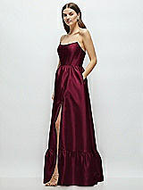 Side View Thumbnail - Cabernet Strapless Cat-Eye Boned Bodice Maxi Dress with Ruffle Hem