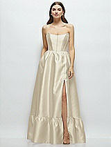 Front View Thumbnail - Champagne Strapless Cat-Eye Boned Bodice Maxi Dress with Ruffle Hem