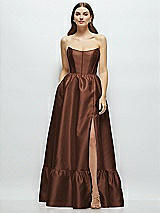 Front View Thumbnail - Cognac Strapless Cat-Eye Boned Bodice Maxi Dress with Ruffle Hem