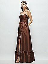 Side View Thumbnail - Cognac Strapless Cat-Eye Boned Bodice Maxi Dress with Ruffle Hem