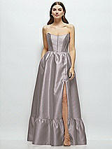 Front View Thumbnail - Cashmere Gray Strapless Cat-Eye Boned Bodice Maxi Dress with Ruffle Hem