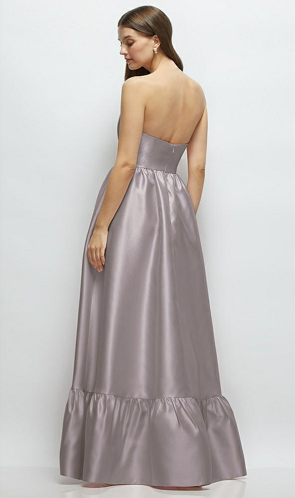 Back View - Cashmere Gray Strapless Cat-Eye Boned Bodice Maxi Dress with Ruffle Hem