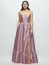 Front View Thumbnail - Dusty Rose Strapless Cat-Eye Boned Bodice Maxi Dress with Ruffle Hem