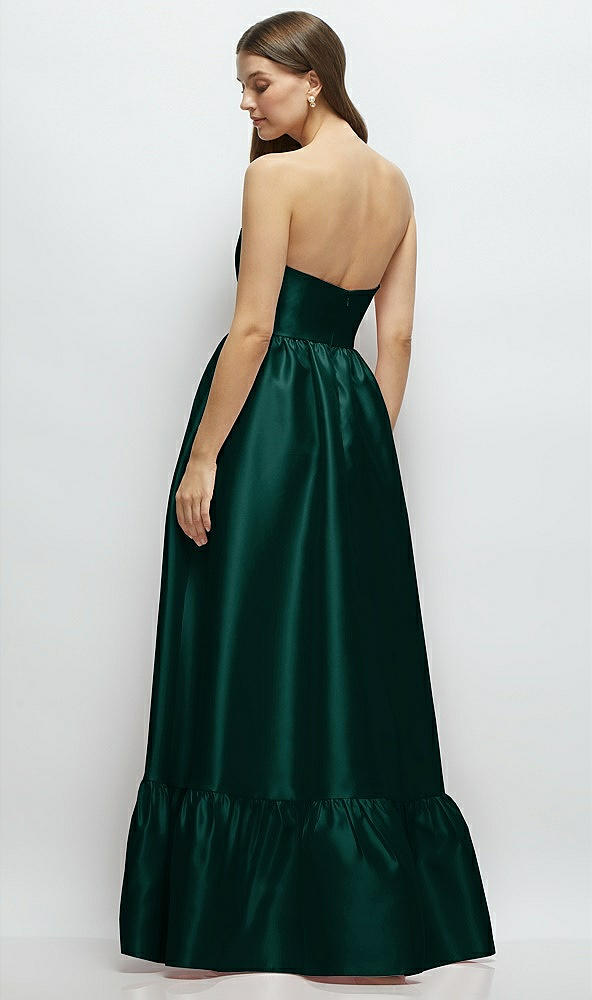 Back View - Evergreen Strapless Cat-Eye Boned Bodice Maxi Dress with Ruffle Hem