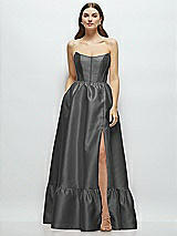 Front View Thumbnail - Gunmetal Strapless Cat-Eye Boned Bodice Maxi Dress with Ruffle Hem