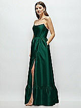 Side View Thumbnail - Hunter Green Strapless Cat-Eye Boned Bodice Maxi Dress with Ruffle Hem