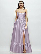 Front View Thumbnail - Lilac Haze Strapless Cat-Eye Boned Bodice Maxi Dress with Ruffle Hem