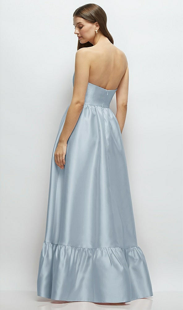 Back View - Mist Strapless Cat-Eye Boned Bodice Maxi Dress with Ruffle Hem