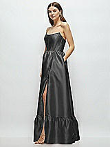 Side View Thumbnail - Pewter Strapless Cat-Eye Boned Bodice Maxi Dress with Ruffle Hem