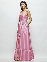 Side View Thumbnail - Powder Pink Strapless Cat-Eye Boned Bodice Maxi Dress with Ruffle Hem