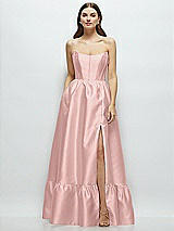 Front View Thumbnail - Rose - PANTONE Rose Quartz Strapless Cat-Eye Boned Bodice Maxi Dress with Ruffle Hem