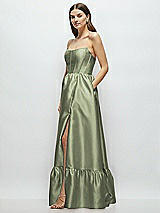 Side View Thumbnail - Sage Strapless Cat-Eye Boned Bodice Maxi Dress with Ruffle Hem