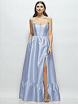 Front View Thumbnail - Sky Blue Strapless Cat-Eye Boned Bodice Maxi Dress with Ruffle Hem