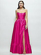 Front View Thumbnail - Think Pink Strapless Cat-Eye Boned Bodice Maxi Dress with Ruffle Hem