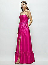 Side View Thumbnail - Think Pink Strapless Cat-Eye Boned Bodice Maxi Dress with Ruffle Hem