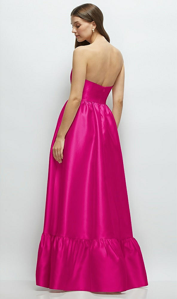 Back View - Think Pink Strapless Cat-Eye Boned Bodice Maxi Dress with Ruffle Hem