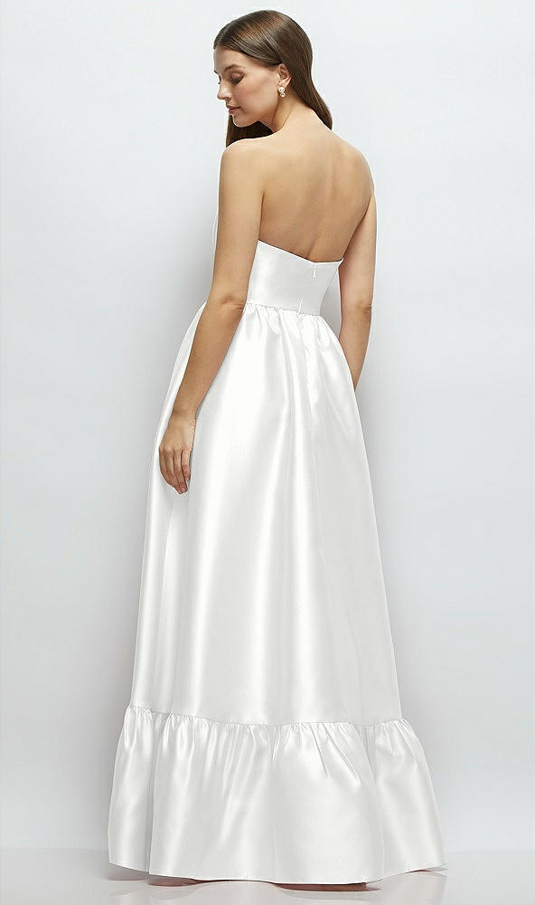 Back View - White Strapless Cat-Eye Boned Bodice Maxi Dress with Ruffle Hem