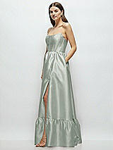 Side View Thumbnail - Willow Green Strapless Cat-Eye Boned Bodice Maxi Dress with Ruffle Hem