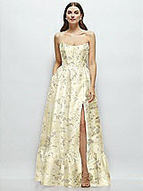 Side View Thumbnail - Butter Yellow Floral Floral Strapless Cat-Eye Boned Bodice Maxi Dress with Ruffle Hem
