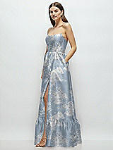 Front View Thumbnail - Porcelain Blue Seraphina Floral Floral Strapless Cat-Eye Boned Bodice Maxi Dress with Ruffle Hem