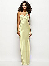 Front View Thumbnail - Butter Yellow Satin Twist Bandeau One-Shoulder Bias Maxi Dress