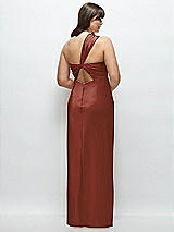 Alt View 3 Thumbnail - Auburn Moon Satin Twist Bandeau One-Shoulder Bias Maxi Dress