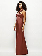 Side View Thumbnail - Auburn Moon Satin Twist Bandeau One-Shoulder Bias Maxi Dress