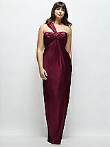 Alt View 1 Thumbnail - Cabernet Satin Twist Bandeau One-Shoulder Bias Maxi Dress