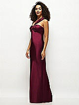 Side View Thumbnail - Cabernet Satin Twist Bandeau One-Shoulder Bias Maxi Dress