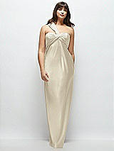 Alt View 1 Thumbnail - Champagne Satin Twist Bandeau One-Shoulder Bias Maxi Dress