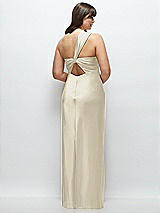 Alt View 3 Thumbnail - Champagne Satin Twist Bandeau One-Shoulder Bias Maxi Dress