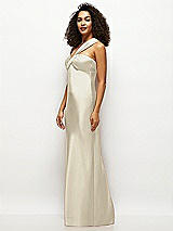 Side View Thumbnail - Champagne Satin Twist Bandeau One-Shoulder Bias Maxi Dress