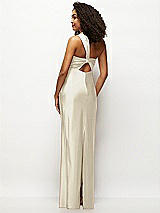 Rear View Thumbnail - Champagne Satin Twist Bandeau One-Shoulder Bias Maxi Dress