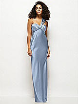 Front View Thumbnail - Cloudy Satin Twist Bandeau One-Shoulder Bias Maxi Dress