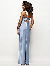 Rear View Thumbnail - Cloudy Satin Twist Bandeau One-Shoulder Bias Maxi Dress