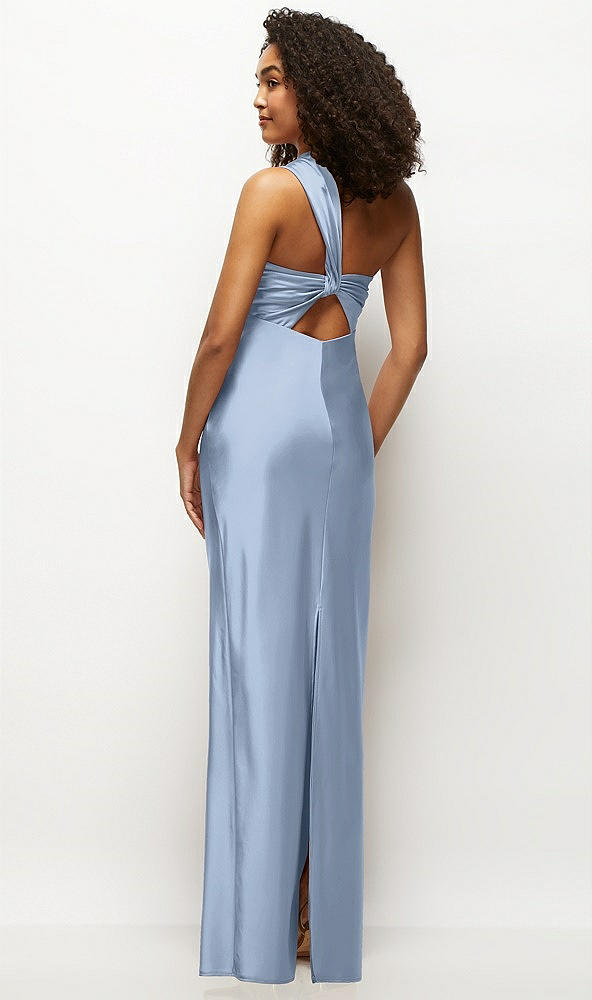 Back View - Cloudy Satin Twist Bandeau One-Shoulder Bias Maxi Dress