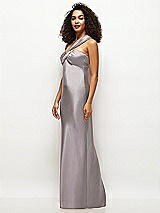 Side View Thumbnail - Cashmere Gray Satin Twist Bandeau One-Shoulder Bias Maxi Dress