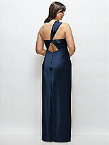 Alt View 3 Thumbnail - Midnight Navy Satin Twist Bandeau One-Shoulder Bias Maxi Dress