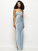 Front View Thumbnail - Mist Satin Twist Bandeau One-Shoulder Bias Maxi Dress